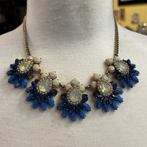 J. Crew two tone blue rhinestones statement dangle drop necklace adjustable